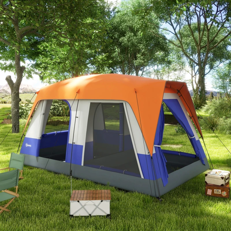 Image of Outsunny 7-8 Man Camping Tent, 3000mm Waterproof Family Tent with Sewn in Groundsheet and Top Light Hook, Portable with Bag, for Fishing Hiking Festiv