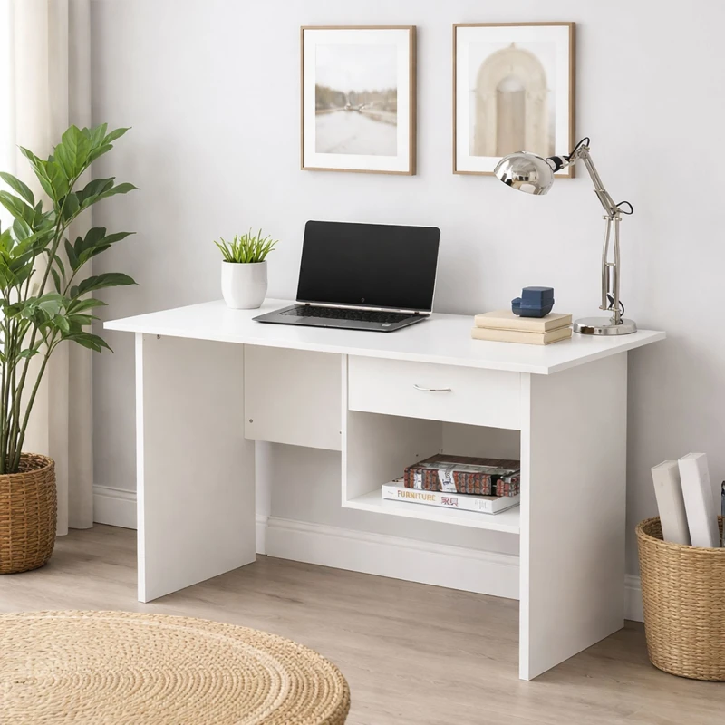 Image of RAYGAR Raygar - Computer Desk with Drawer and Open Storage Space - White RG0436