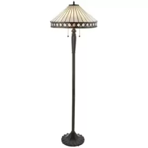 image of 1.5m Tiffany Twin Floor Lamp Dark Bronze & Stained Glass Simple Shade i00015