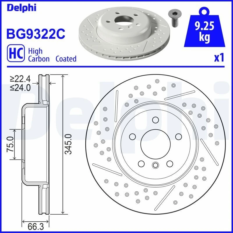 Image of DELPHI Brake disc DELPHI BG9322C