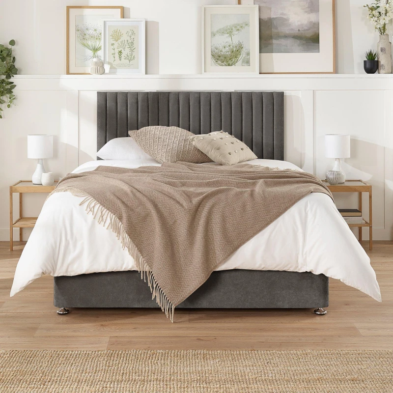 Image of Aspire Aspire Grant Divan, Linen Fabric, Strutted Headboard, No Drawers Brown