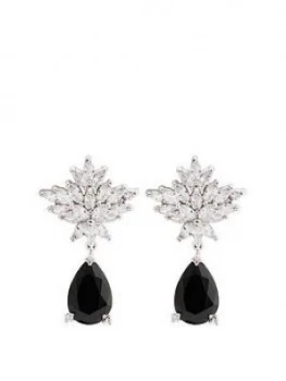 image of Jon Richard Jon Richard Jet Peardrop And Crystal Floral Earring