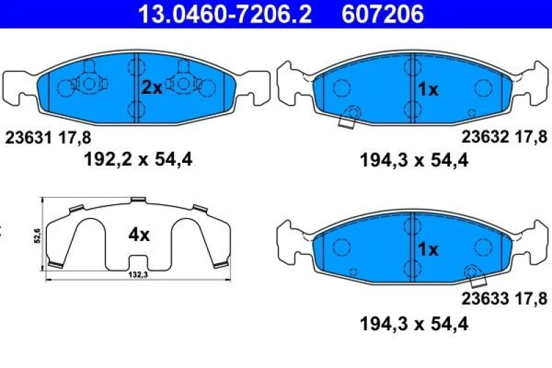Image of ATE 13.0460-7206.2 Brake pad set with acoustic wear warning, with anti-squeak plate Brake Pad Set,disc brake (402)