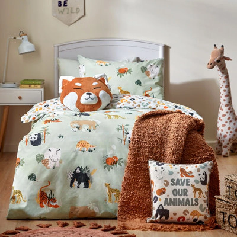 Image of little furn. Little Furn Wildlife Animal Reversible Double Duvet Cover Set Multi And Green, Multi 5.02553E+12