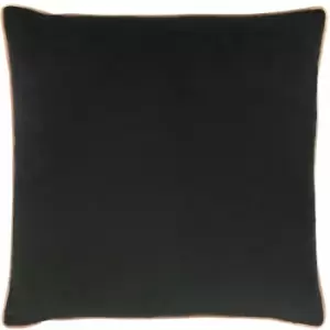 Image of Riva Paoletti Meridian Faux Velvet Piped Cushion Cover, Black/Blush, 55 x 55 Cm