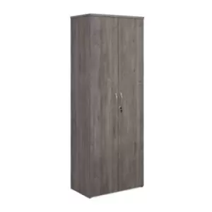 image of Universal double door cupboard 2140mm high with 5 shelves - grey oak