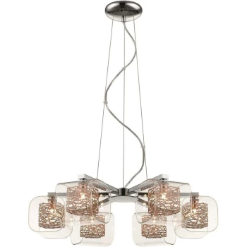 image of Spring Lighting - 6 Light Multi Arm Ceiling Pendant Mesh Chrome, Copper, Glass Six, G9