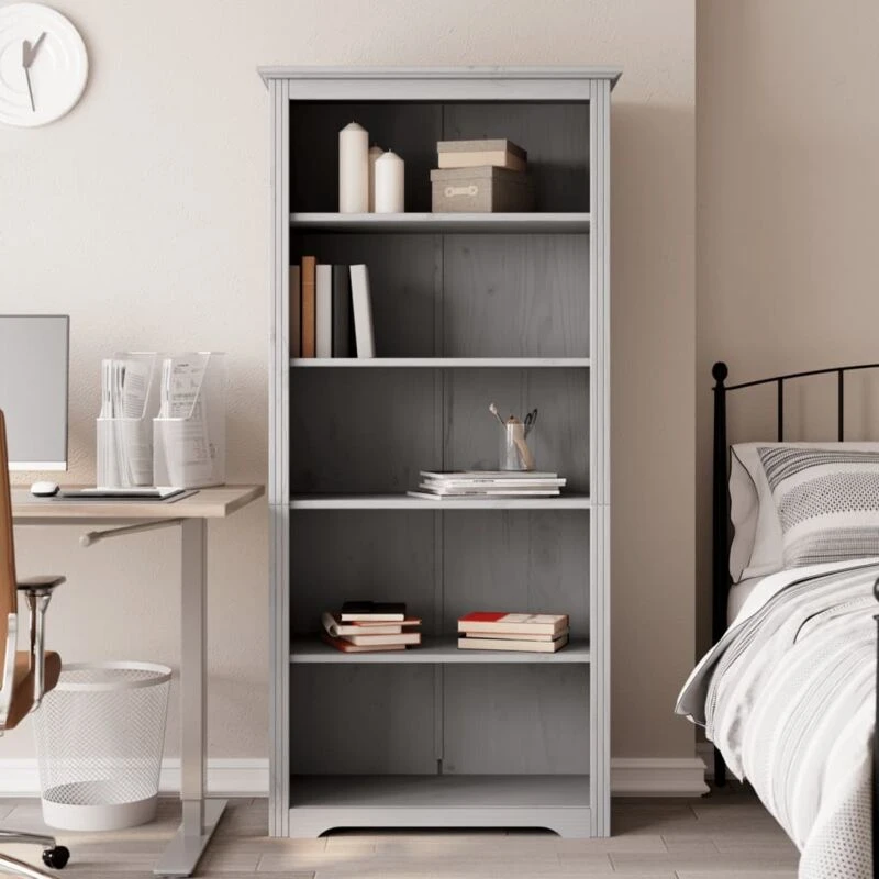 Image of Vidaxl Bookcase Bodo Grey 80X38X180 Cm Solid Wood Pine 5-tier, Grey 355082