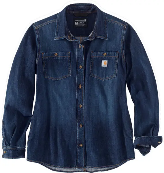 Image of Carhartt Midweight Denim Ladies Shirt, blue, Size XL for Women