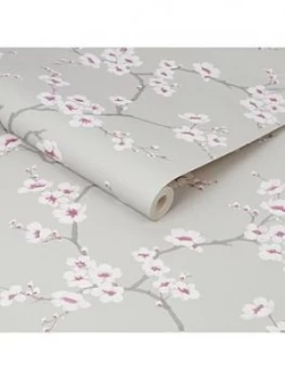 Image of Fresco Apple Blossom Wallpaper - Grey