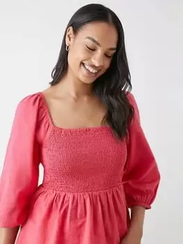 Image of Dorothy Perkins Shirred Bodice Blouse - Pink, Size 16, Women