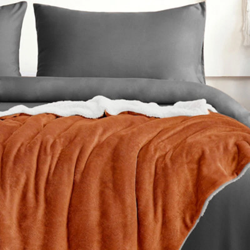 Image of Velosso Plush Sherpa Reversible Thermal Soft Throw Blanket, Cosy Winter Blanket With Soft Velvet Finish -127Cm X 152Cm - Orange
