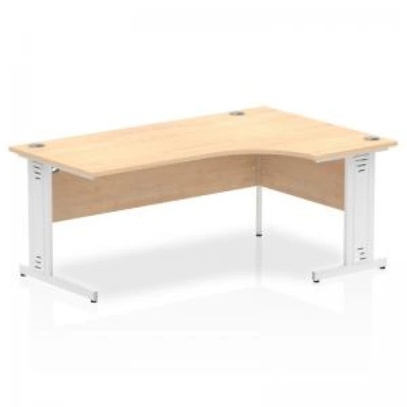 Image of Dynamic Impulse 1800mm Right Crescent Desk Maple Top White Cable...