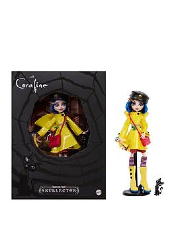 Image of Monster High Skullector Coraline Collectible Doll In Yellow Raincoat With Cat One Colour WXHF3 Unisex