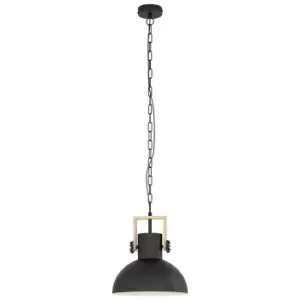 image of Hanging Ceiling Pendant Light Black & Wood Industrial Shade 1 x 28W E27 Bulb