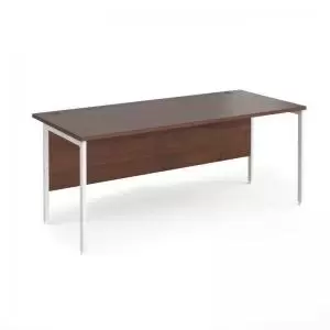 image of Maestro 25 straight desk 1800mm x 800mm - white H-frame leg, walnut