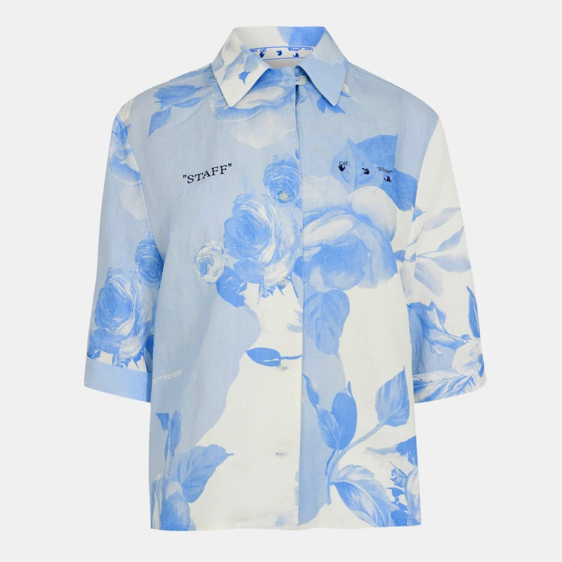 Image of Off White Womens Long-Sleeve Dress Shirt White/Blue female 4 (3XS)