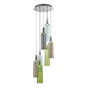 Image of 7 Light Cluster Pendant Chrome, Smoked Coloured Glass, G4 Bulb