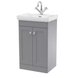 image of Nuie Classique 500mm Floor Standing 2-door Unit & Basin 1 Tap Hole - Satin Grey