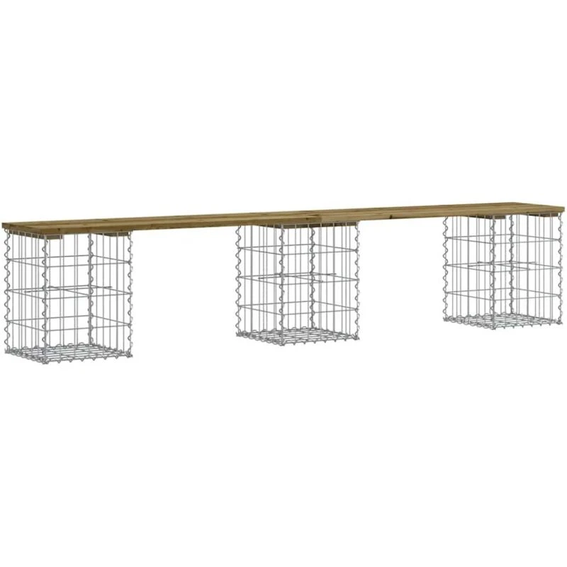 Image of vidaXL Garden Bench Gabion Design 203x31x42cm Impregnated Wood Pine, Brown 834334