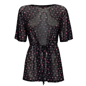 image of Linea Print Mesh Top with Tie Detail - Flower Print