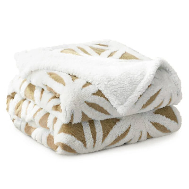 Image of Velosso Thermal Soft Jacquard Sherpa Backed Throw Blanket For Sofa, Bed, Couch - 127Cm X 152Cm - Latte