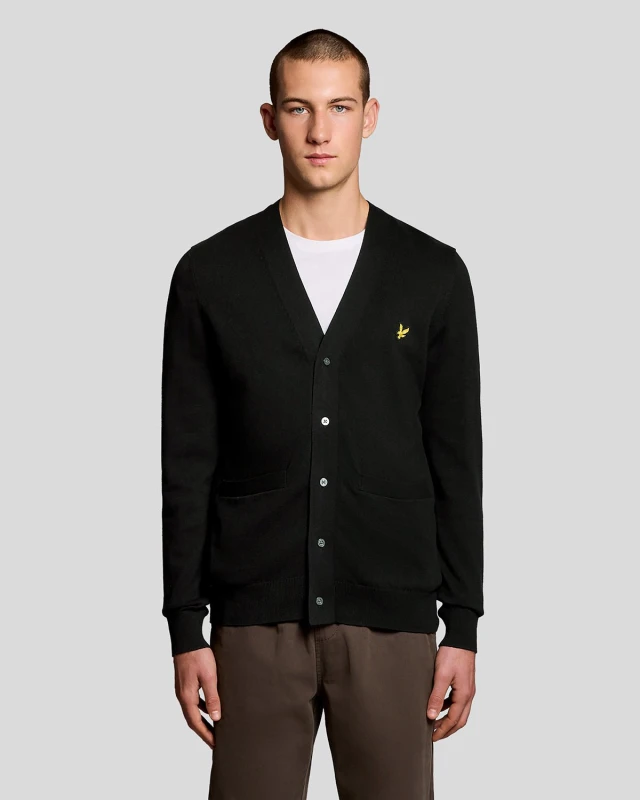 Image of Lyle & Scott V-neck cotton cardigan Lyle & Scott Noir Male 2XL