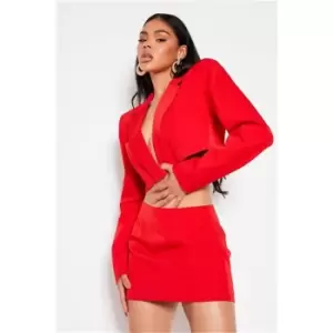 Image of I Saw It First Premium Woven Single Breasted Cropped Blazer Co-Ord - Red