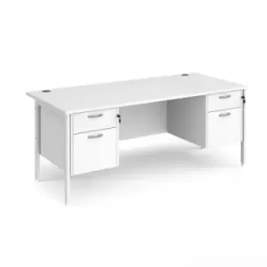 Image of Office Desk Rectangular Desk 1800mm With Double Pedestal White Top With White Frame 800mm Depth Maestro 25 MH18P22WHWH