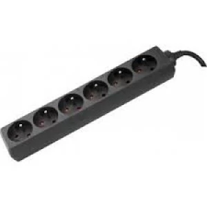 image of 1.5m Black Eu Schuko 6 Way Power Strip