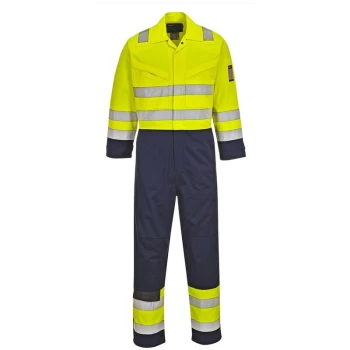 Image of Portwest - MV28YNRM - sz M Hi-Vis Modaflame Coverall - Yellow/Navy