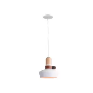 image of Ialysos Dome Ceiling Pendant Light 1x E27 White Wood Leather