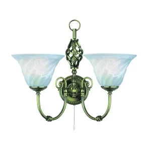 Image of 2 Light Indoor Wall Light Antique Brass with Marble Glass, E14