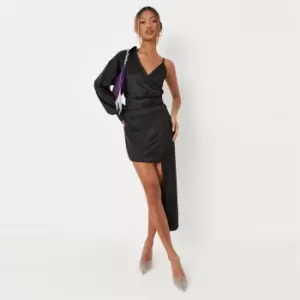 Image of Missguided Asym Pleat Waist Drape Shrt Drss - Black
