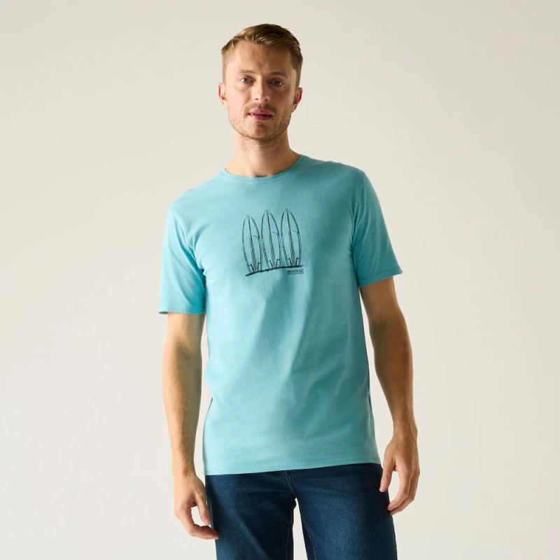 Image of Regatta Mens Cline IX Short Sleeved Graphic T-Shirt in Light Blue Size: Large Light Blue Male L