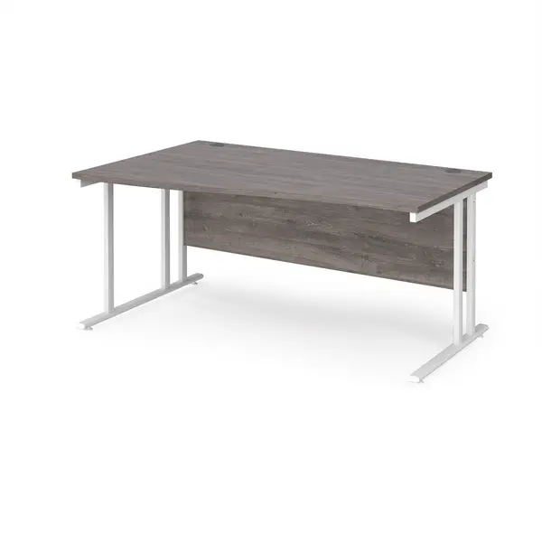 image of Maestro 25 Wave Desk White Frame and Grey Oak Table Top - Left Hand - 1600mm