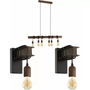 Image of Multi Bulb Ceiling Pendant Light & 2x Matching Wall Lights Industrial Metal Beam