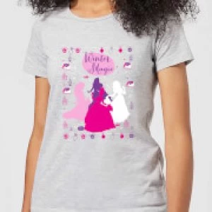 Disney Princess Silhouettes Womens Christmas T-Shirt - Grey - S