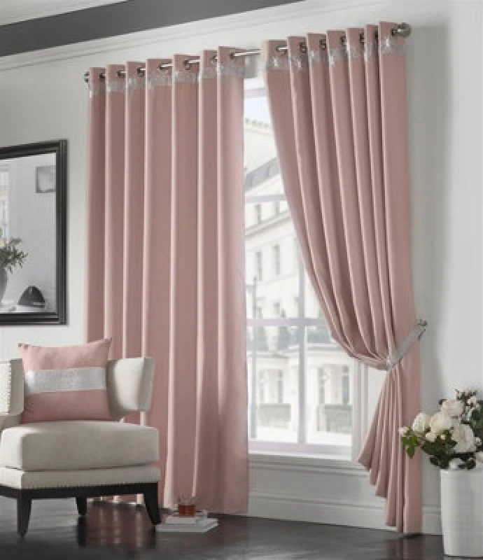 Image of Luxury Living Palace Diamante Ring Top Blackout Curtains Pink
