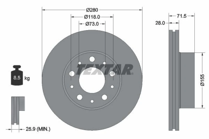 Image of Brake disc TEXTAR 92286103