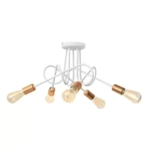 Image of Oxford Multi Arm Semi Flush Ceiling Light White, Copper 50cm
