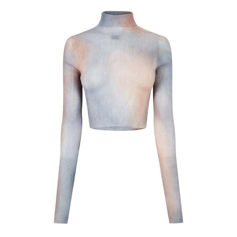 Image of Off White Womens High Neck Ribbed Jumper Camel/White female 38