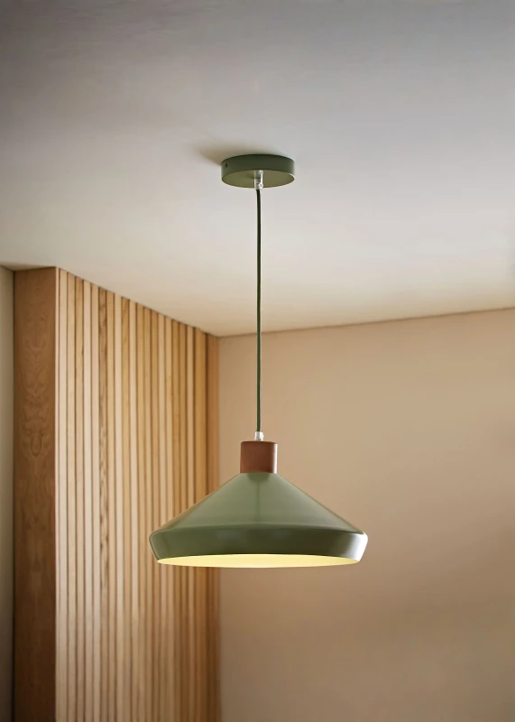 Image of ValueLights ValueLights Parker Gloss and Walnut Dome Adjustable Ceiling Pendant Light and Bulb in Pale Green Pale Green One Size Unisex 5059406070082