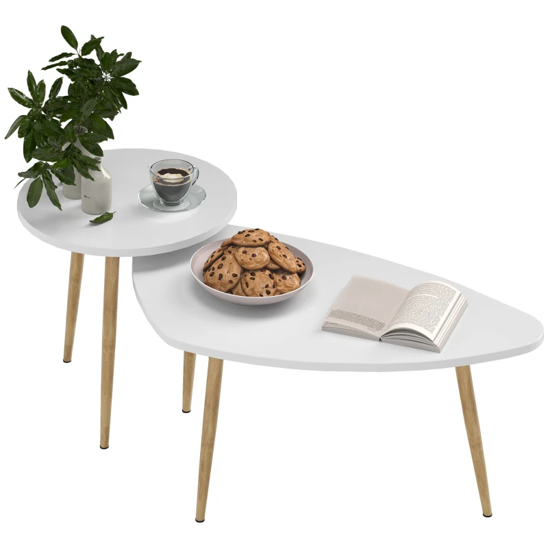 Image of HOMCOM Coffee Table Set of 2 Nesting End Side Tables for Living Room White