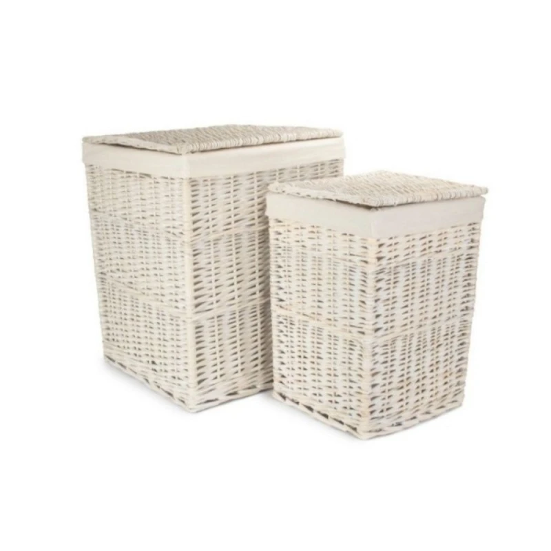 Image of Red Hamper Cotton Lined Square White Wash Laundry Basket White Unisex