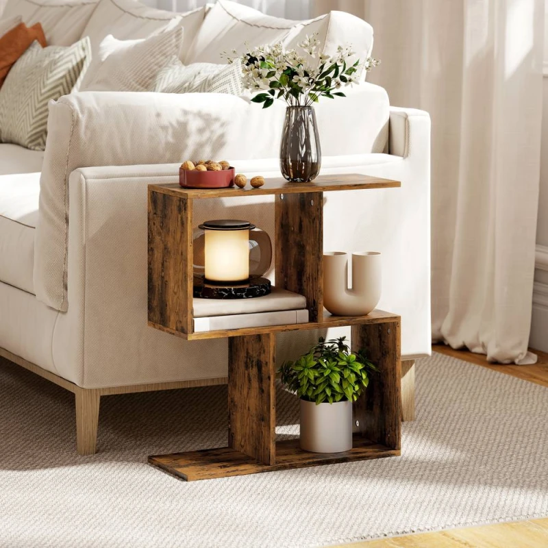 Image of HOMCOM Side Table, Narrow End Table with Storage Shelves in Brown Brown Unisex