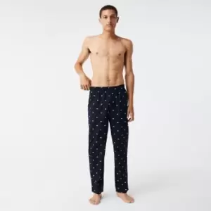 image of Lacoste Mens Crocodile Design Cotton Poplin Pyjamas Trousers Size 4 - M Navy Blue