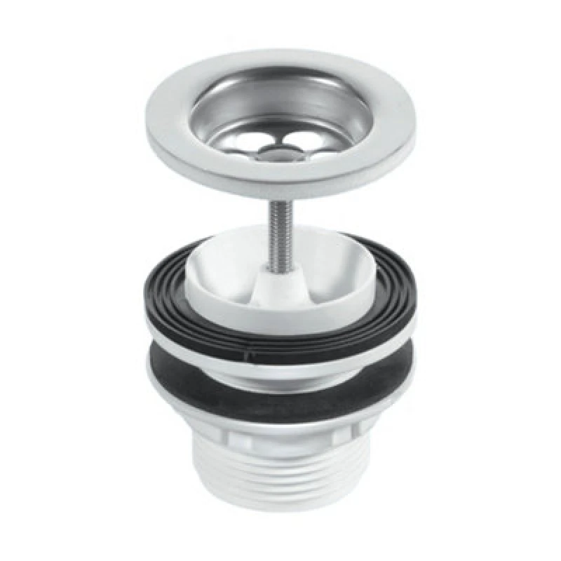 Image of McAlpine BSW11P 1.25" x 60mm Stainless Steel Flange Centre Pin Basin Waste: Backnut and Washer for basin bracket if required and Black PVC Plug White