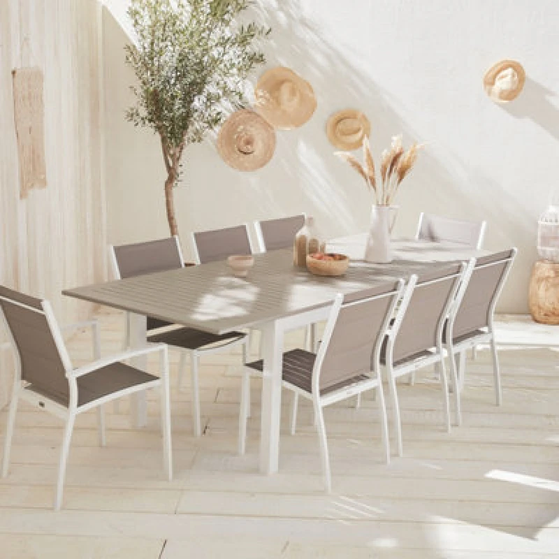 Image of Sweeek - 8-Seater Extendable Aluminium Garden Table Set With Chairs White 244X100X75cm - Chicago 8