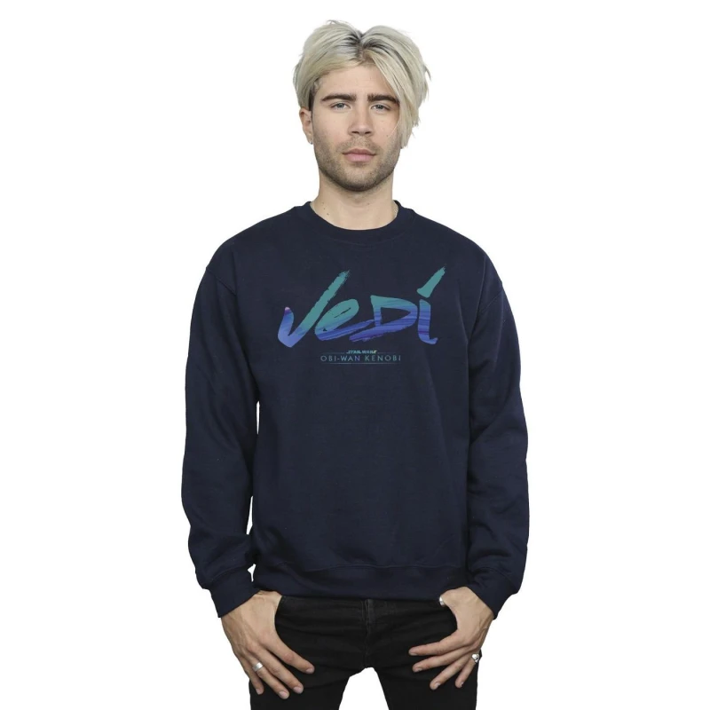 Image of Star Wars Star Wars Men Obi-Wan Kenobi Jedi Painted Font Sweatshirt in Navy Size: Small Navy S Male 5059934437524